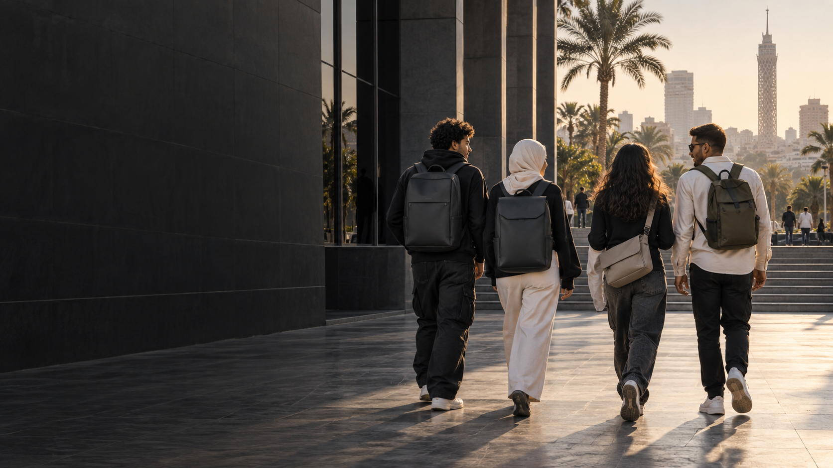 Young people carrying bags on the move
